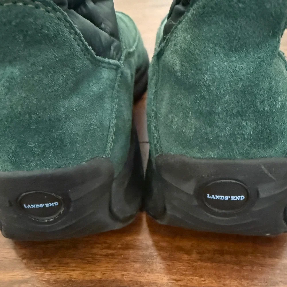 Lands End Green Quilted Suede Winter Snow Boots Womens 6.5B Style 176848